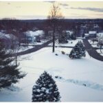 overhead picture of Lexington Green in winter