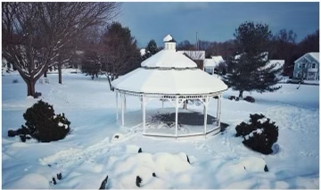 Lexington Green gazebo in winter