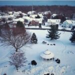 overhead picture of Lexington Green in winter